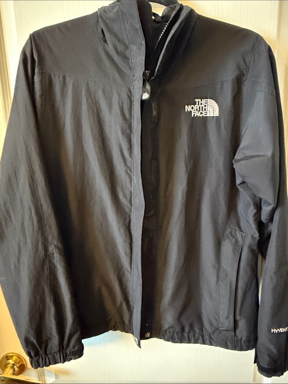 The North Face Women’s HyVent Black Hardshell Jacket with Logo. No fleece